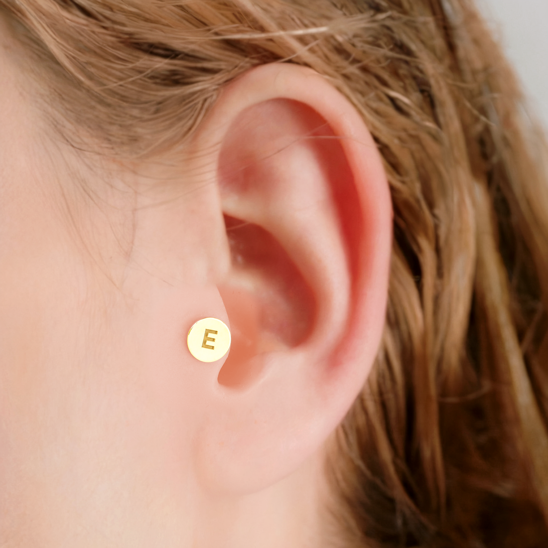 Circle initial Custom Flatback Ear Piercing 14K Gold