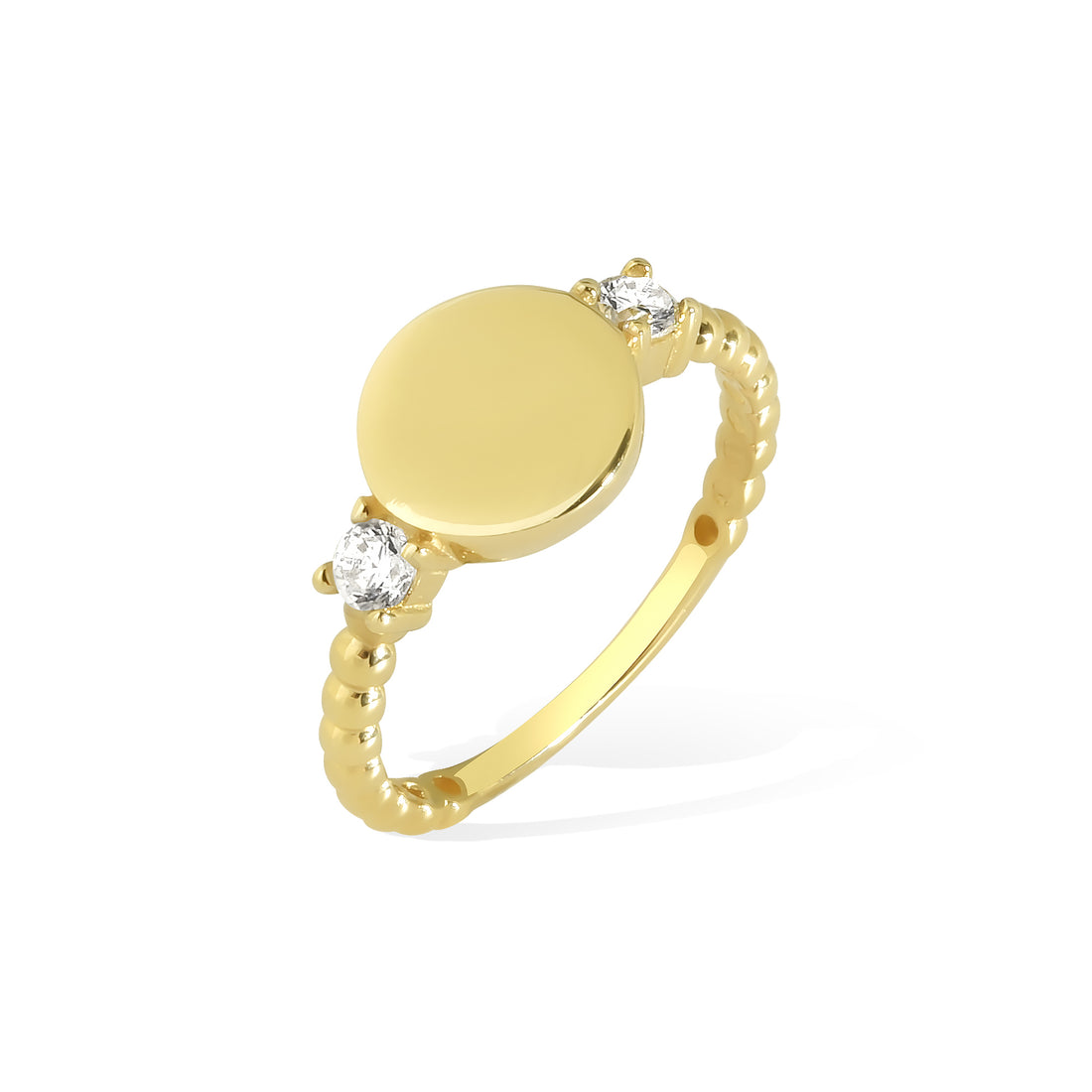 14K Gold Diamond Circular Signet Ring