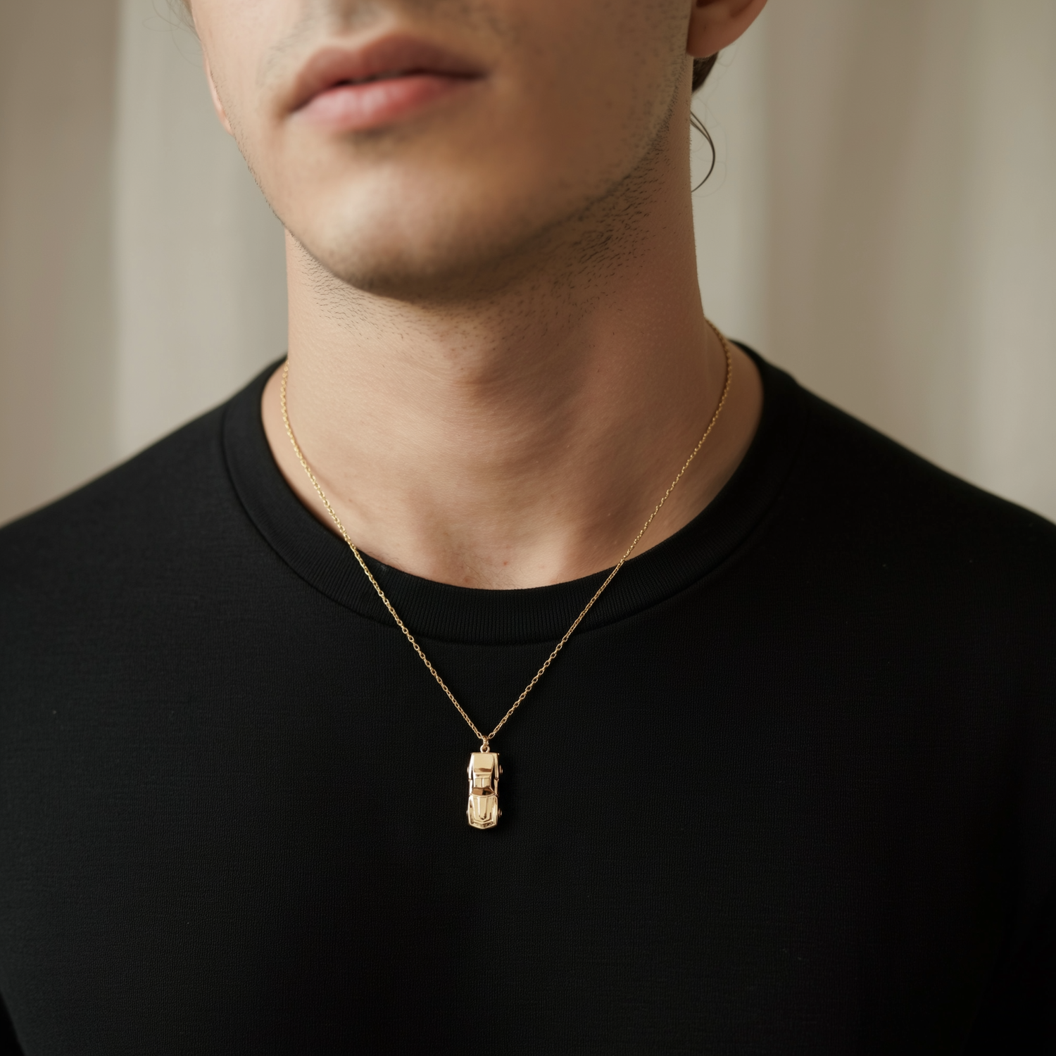 Classic Muscle Diecast Model Car Necklace in 14K Gold and Silver with detailed diecast design