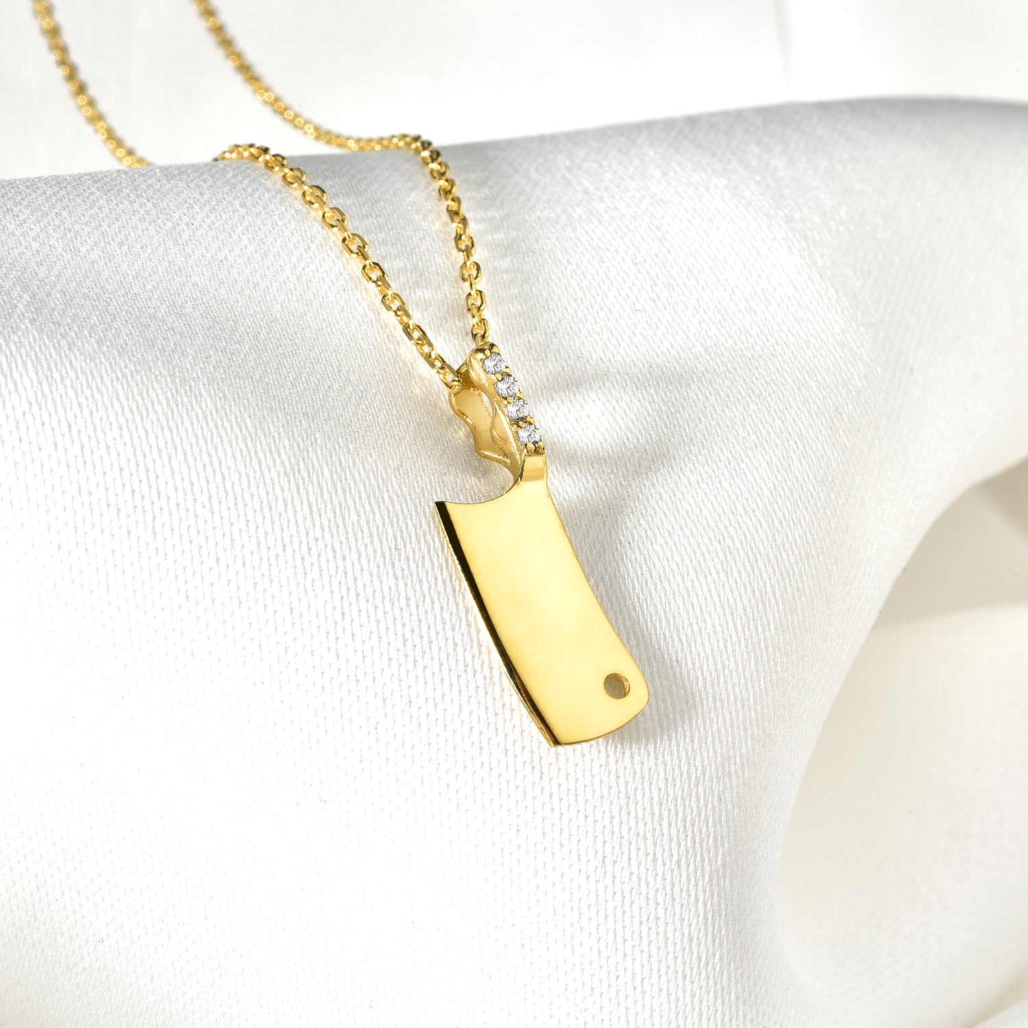Cleaver Chef Knife Diamond Necklace 14K Gold / Silver