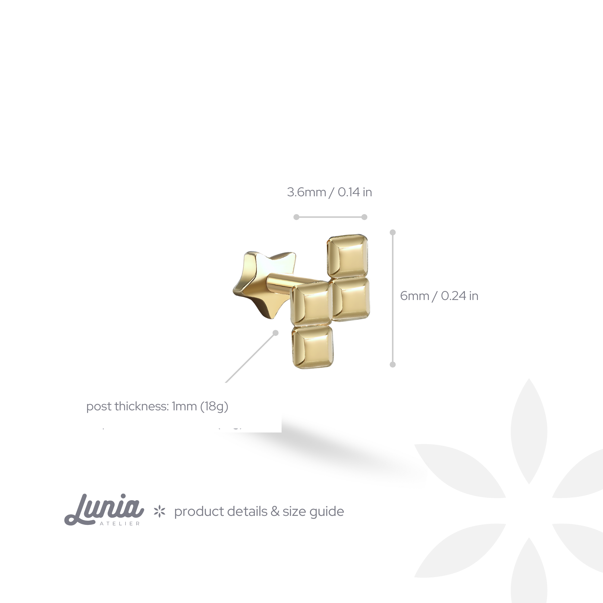 Cleveland Z Block Flatback Ear Piercing 14K Gold