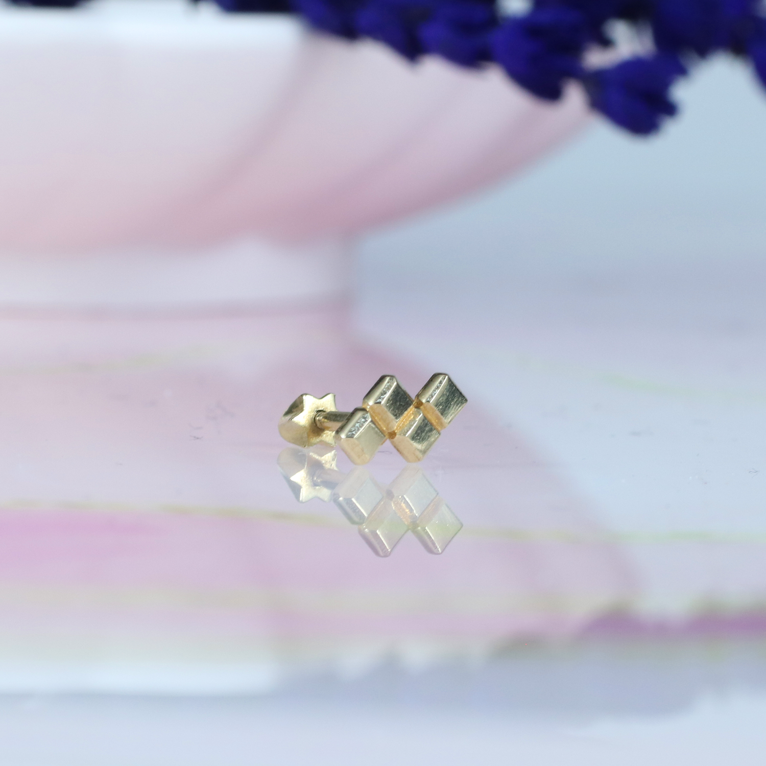 Cleveland Z Block Flatback Ear Piercing 14K Gold