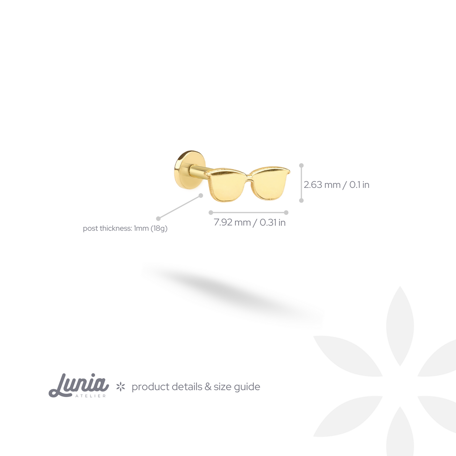 Cool Sunglasses Flatback Ear Piercing 14K Gold