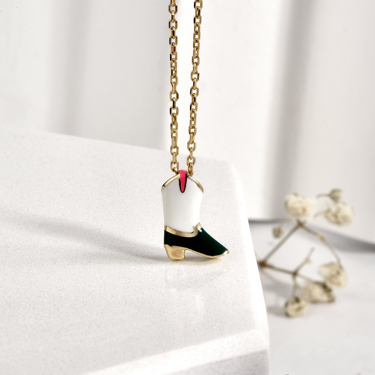 Cowboy Boot Necklace 14K Gold