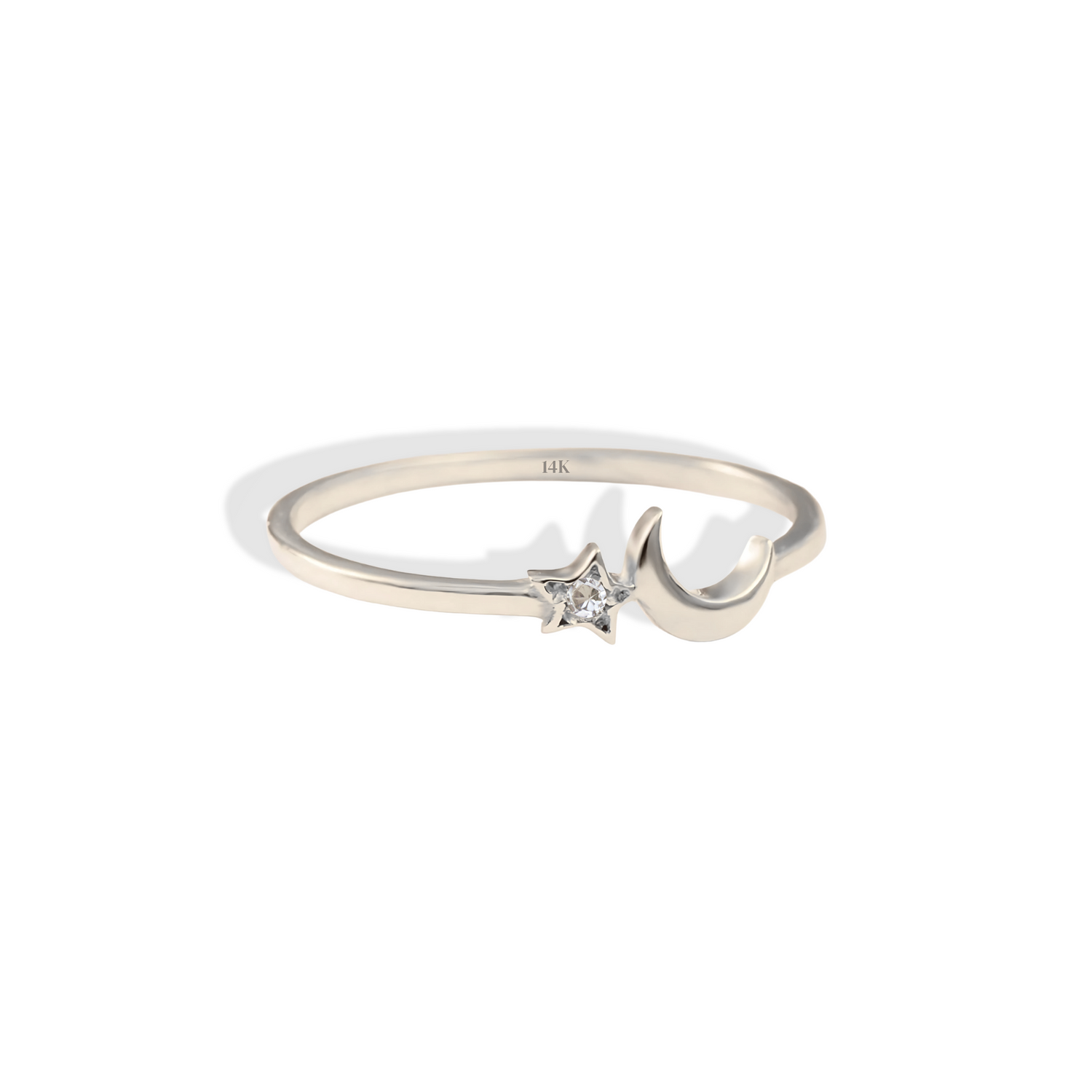 Crescent Diamond Star Ring 14K Gold