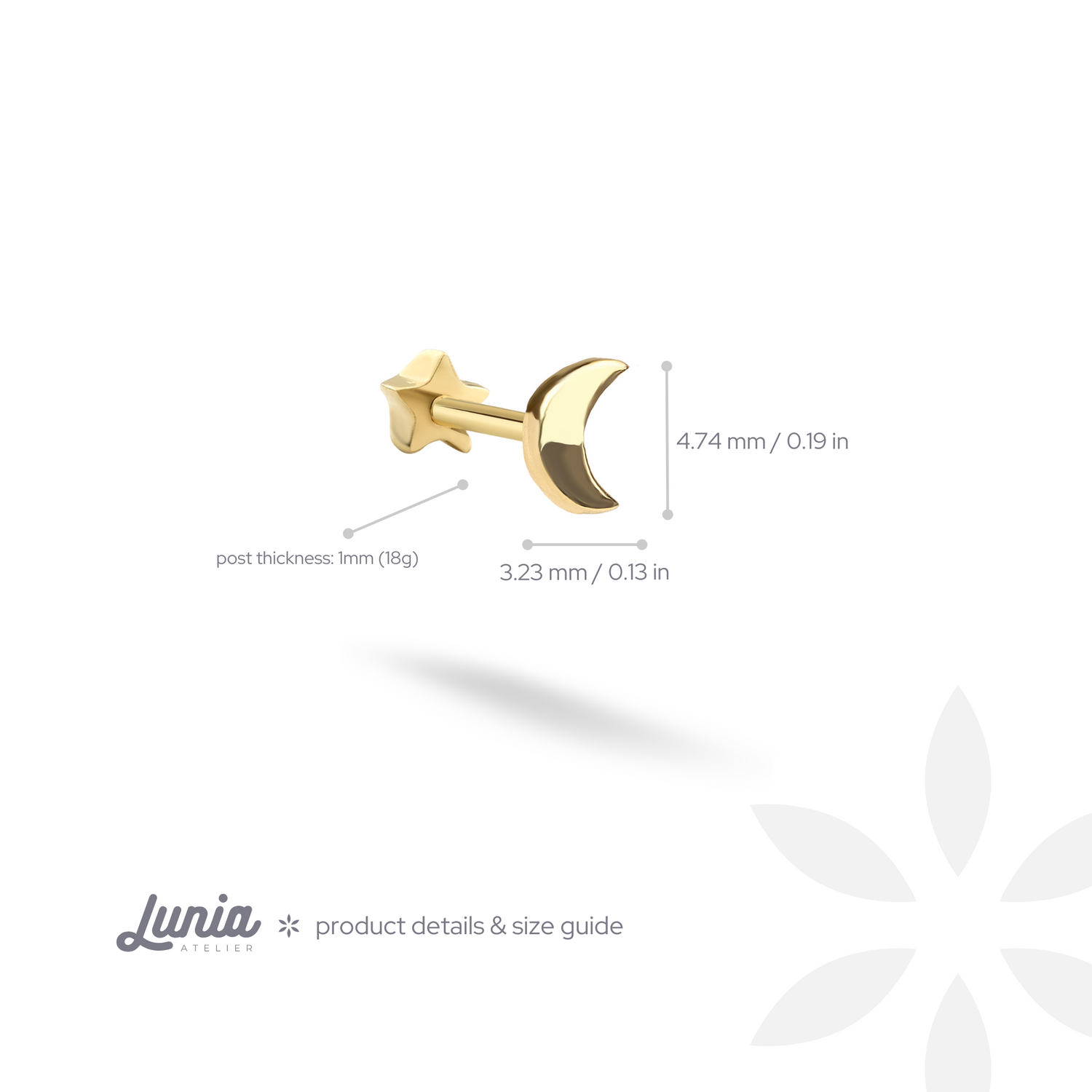 Crescent Flatback Ear Piercing 14K Gold