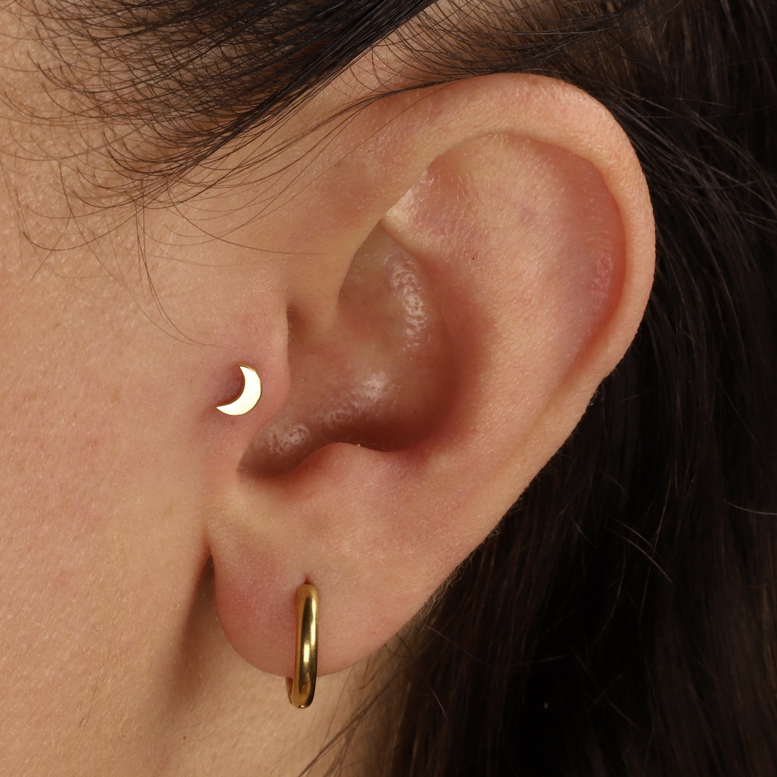 Crescent Flatback Ear Piercing 14K Gold