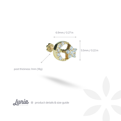 Crescent Star Flatback Ear Piercing 14K Gold with CZ Stone