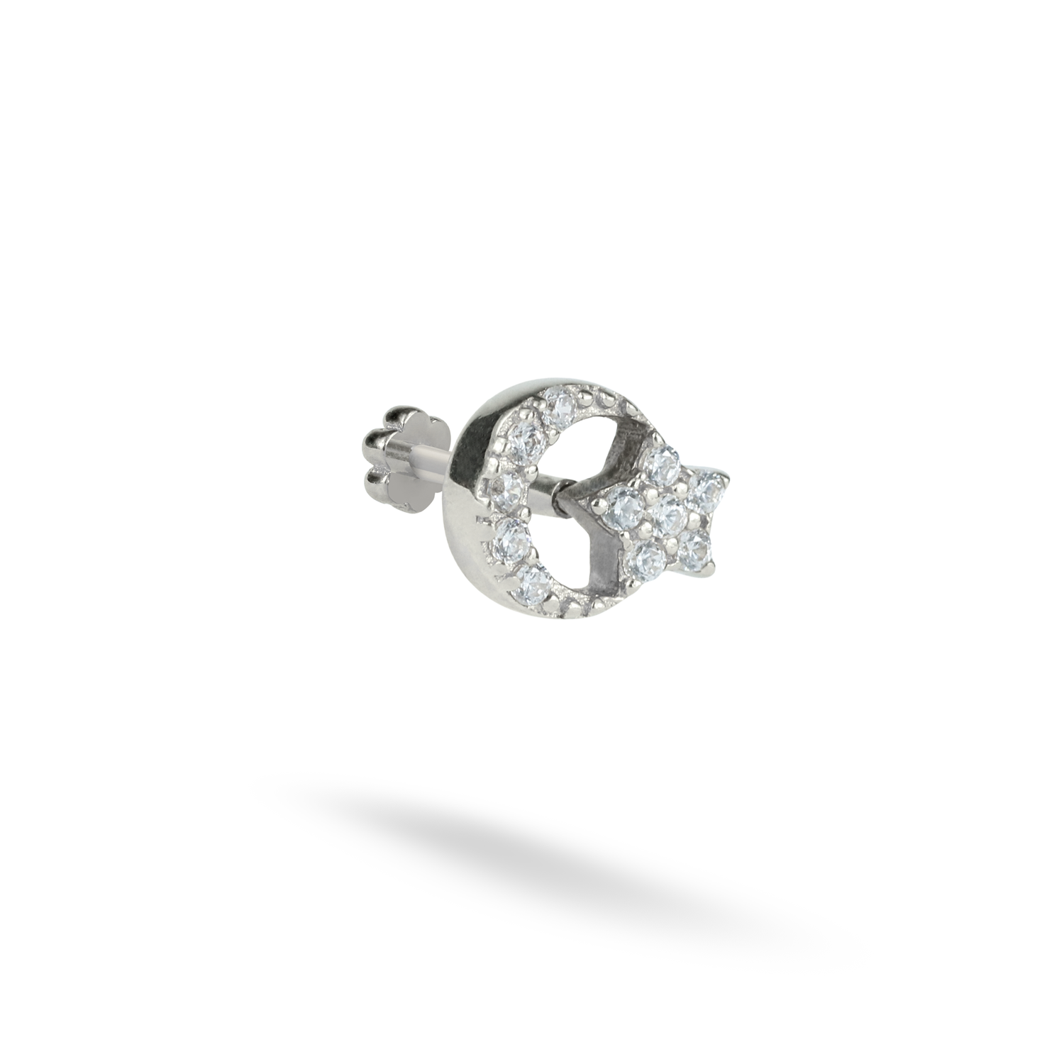 Crescent Star Flatback Ear Piercing 14K Gold with CZ Stone