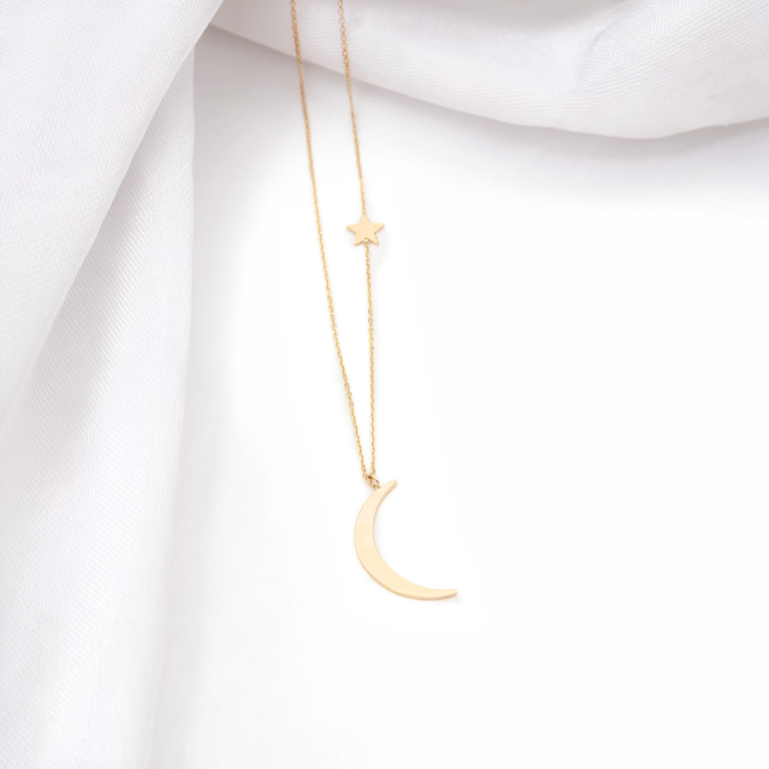 Gold Crescent and Star Pendant Necklace