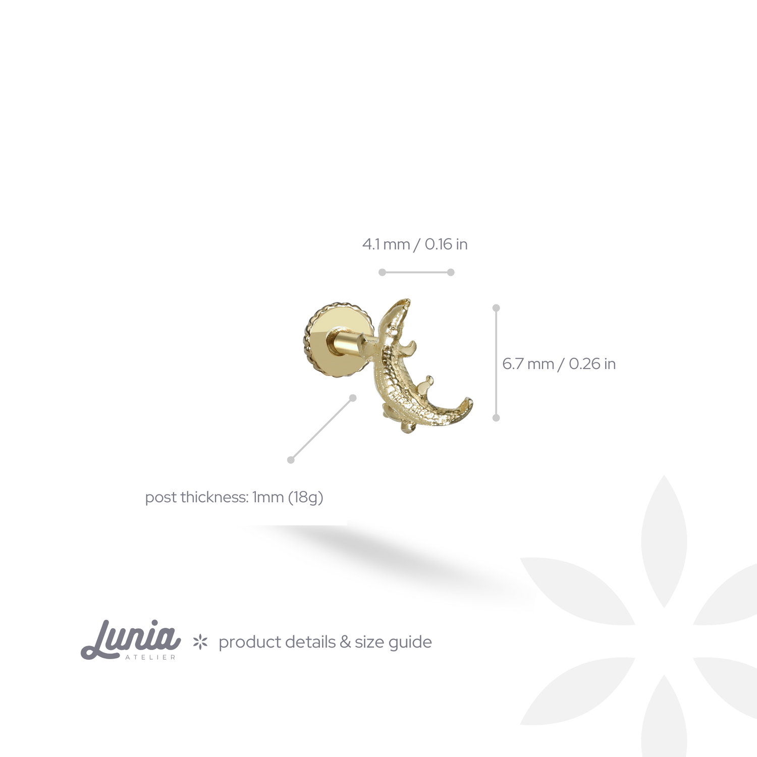 Crocodile Flatback Ear Piercing 14K Gold
