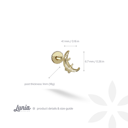 Crocodile Flatback Ear Piercing 14K Gold