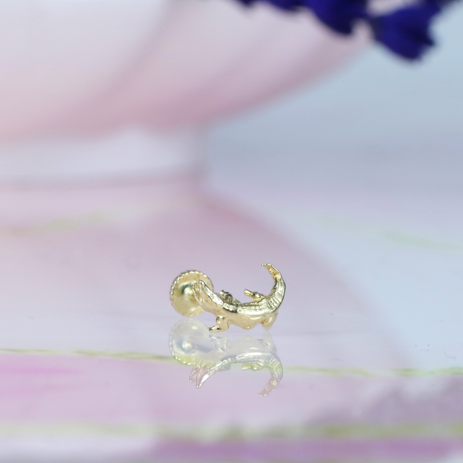 Crocodile Flatback Ear Piercing 14K Gold