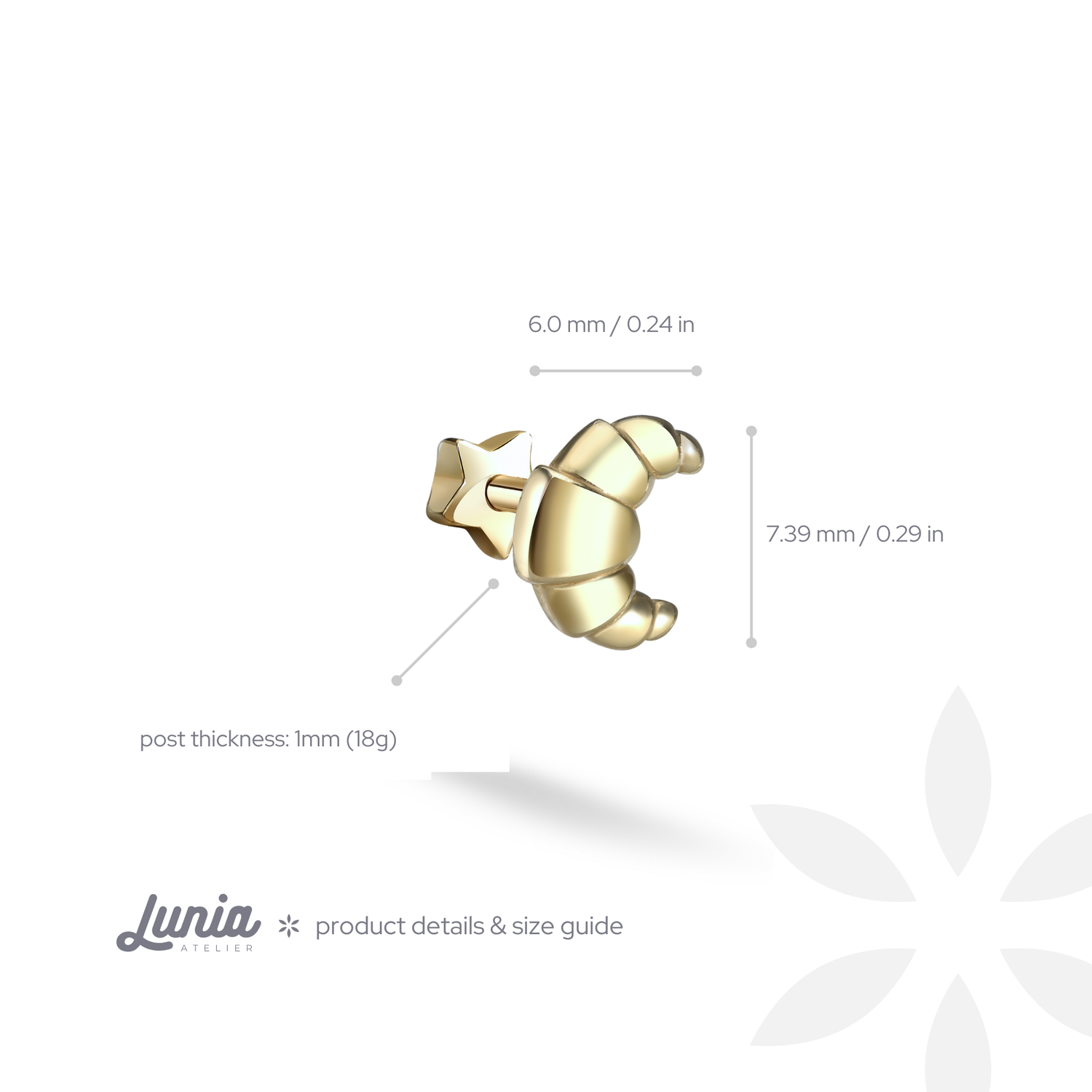 Croissant Flatback Ear Piercing 14K Gold