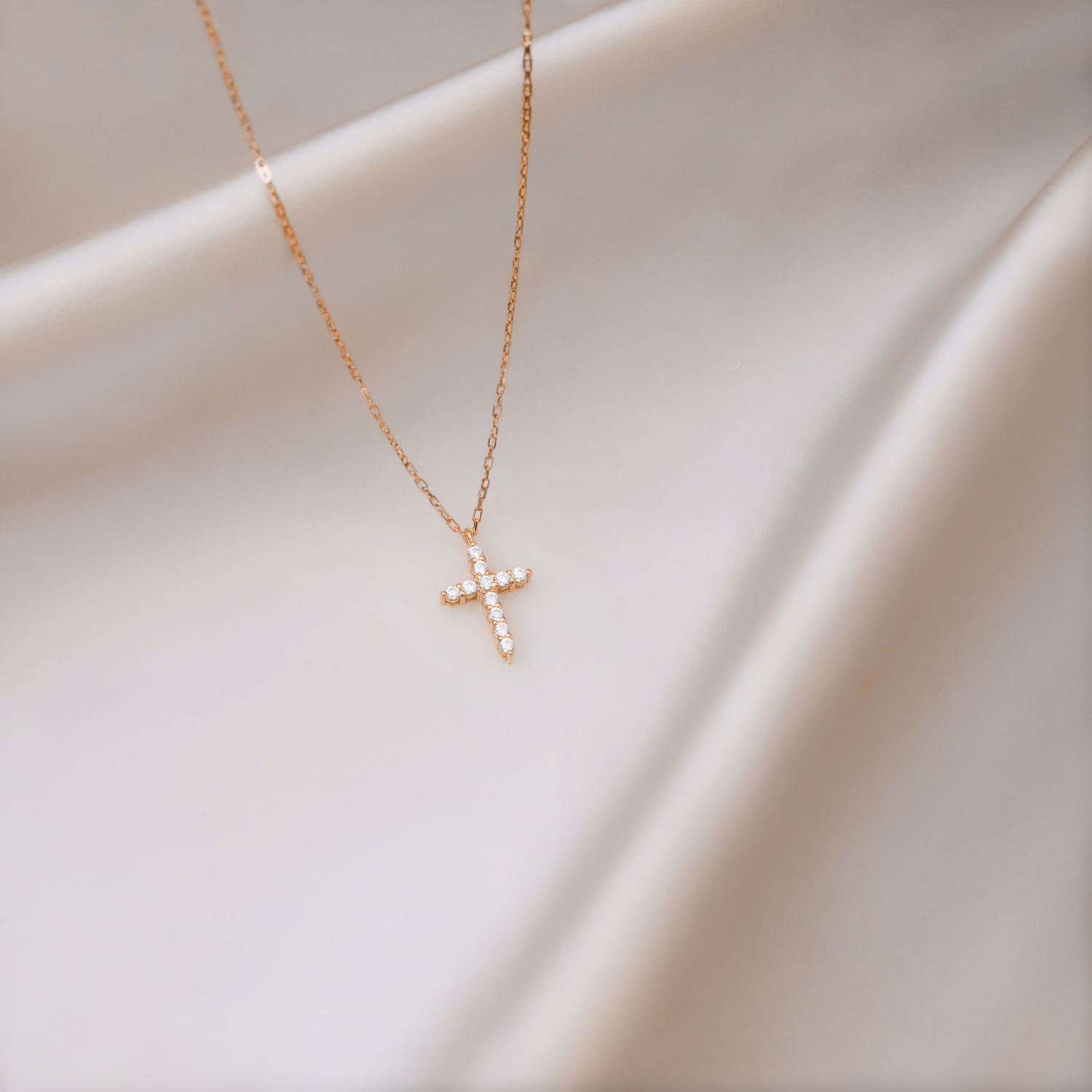 Cross Diamond Stone Necklace 14K Gold