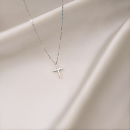Cross Diamond Stone Necklace 14K Gold