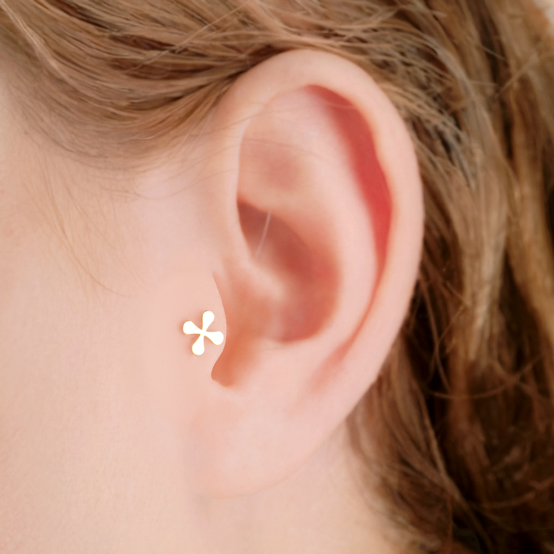 Gold Cross Flatback Ear Piercing 14K