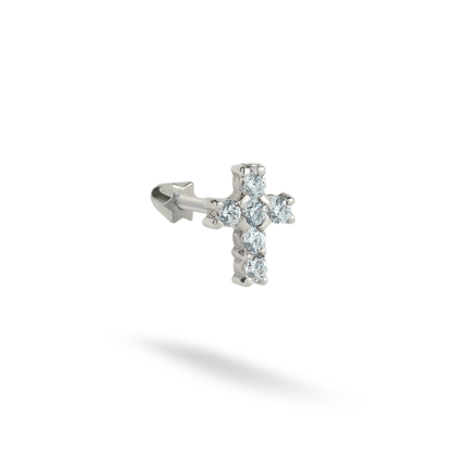 Cross Flatback Ear Piercing 14K Gold with CZ Stone