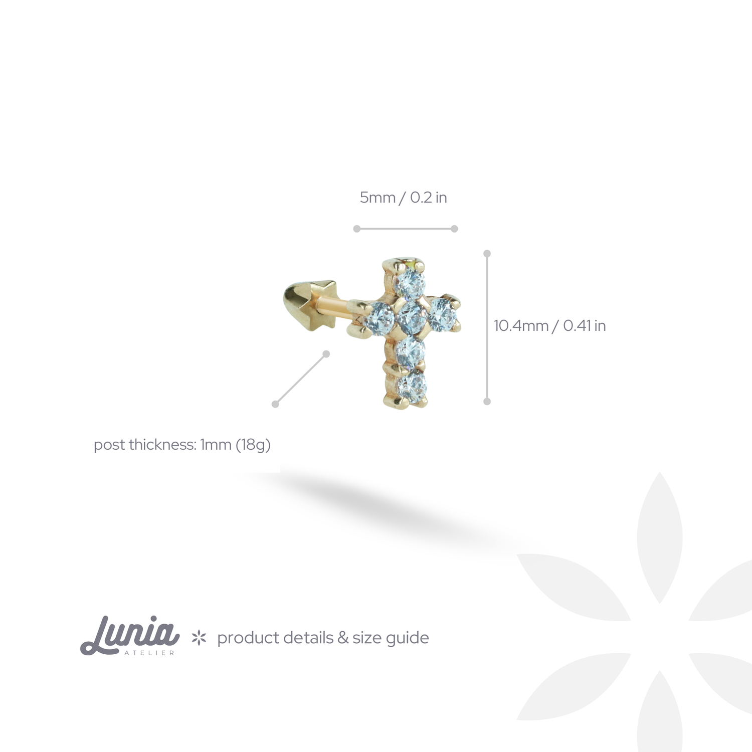 Cross Flatback Ear Piercing 14K Gold with CZ Stone