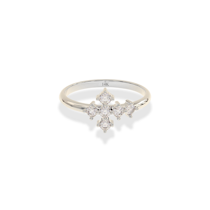 Cross Line Stone Diamond Ring 14K Gold