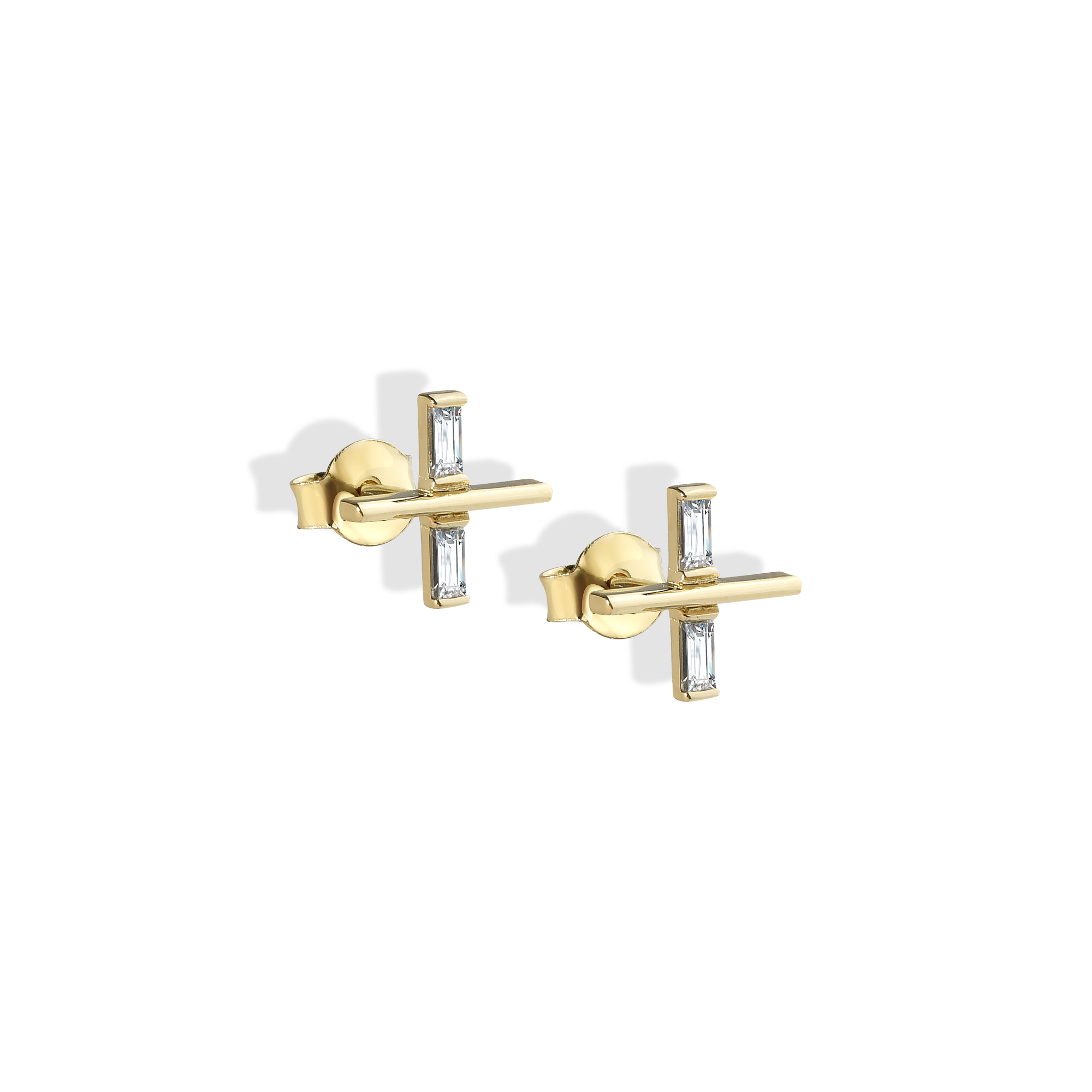 Cross Stone Symbol Stud Diamond 14K Gold Earrings / Silver