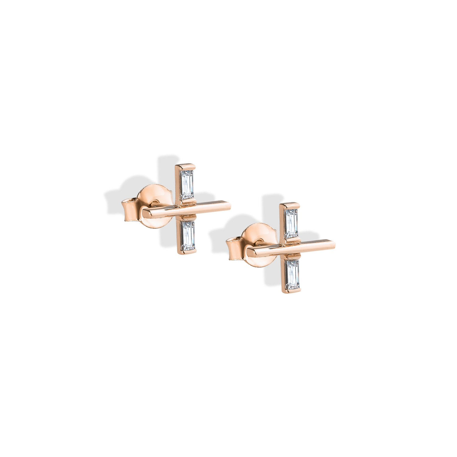 Cross Stone Symbol Stud Diamond 14K Gold Earrings / Silver