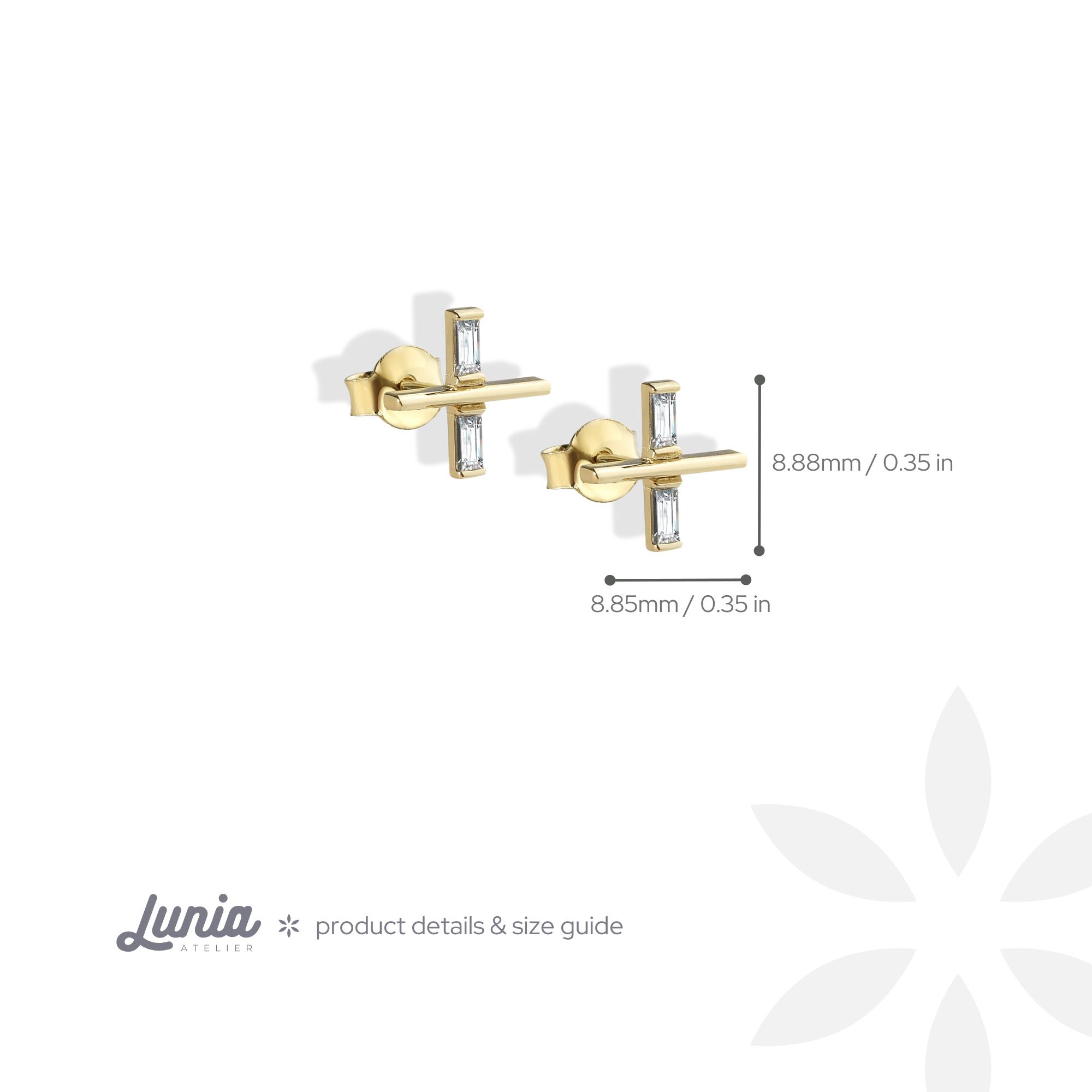 Cross Stone Symbol Stud Diamond 14K Gold Earrings / Silver