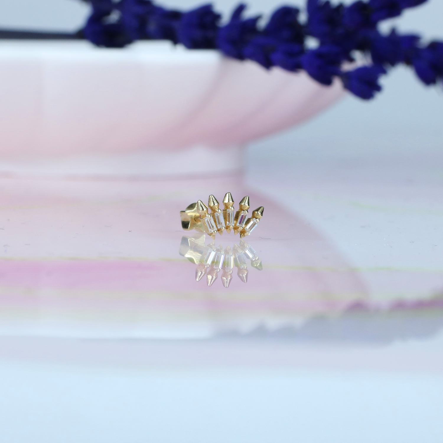 Crown Arrow Flatback Ear Piercing 14K Gold with CZ Stone