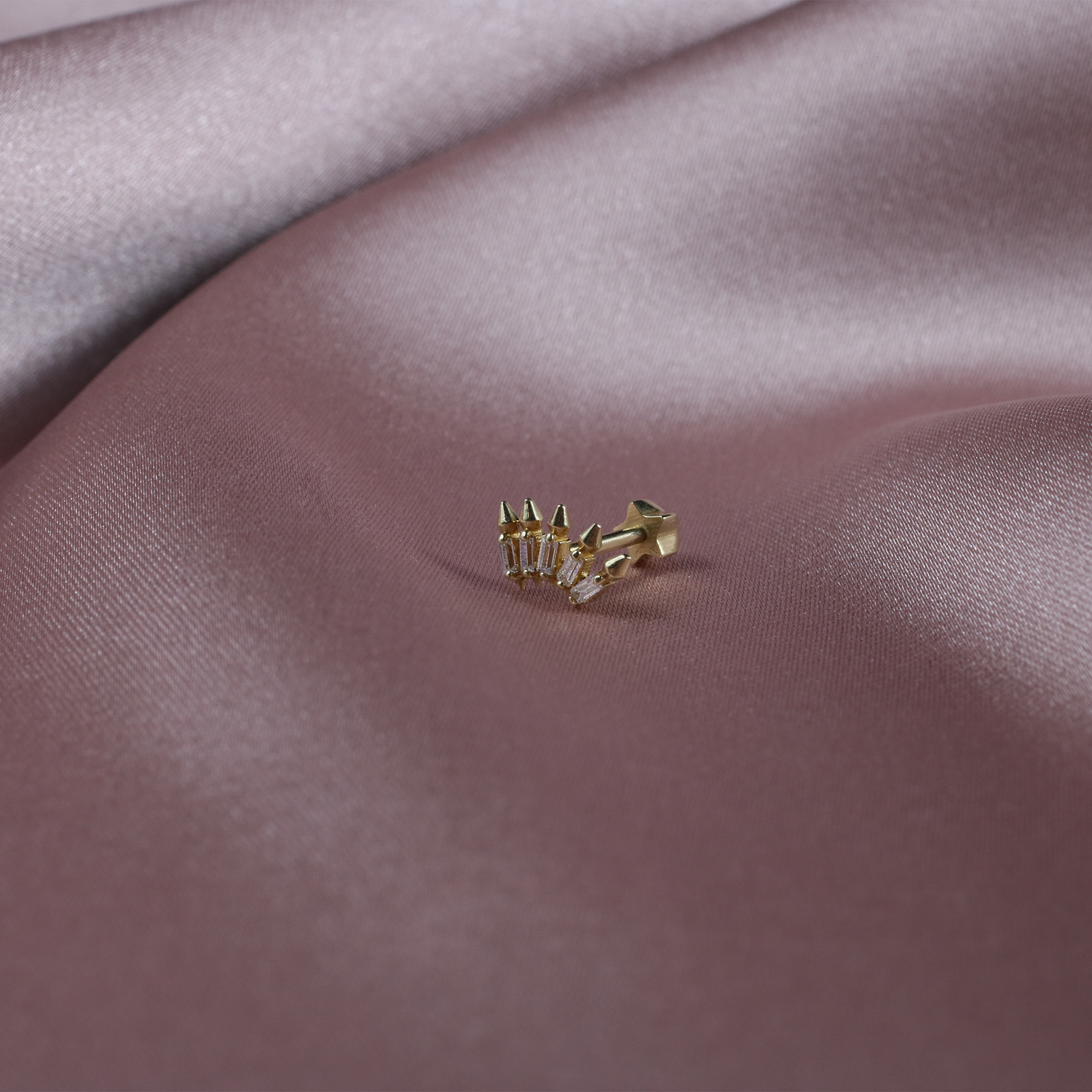 Crown Arrow Flatback Ear Piercing 14K Gold with CZ Stone