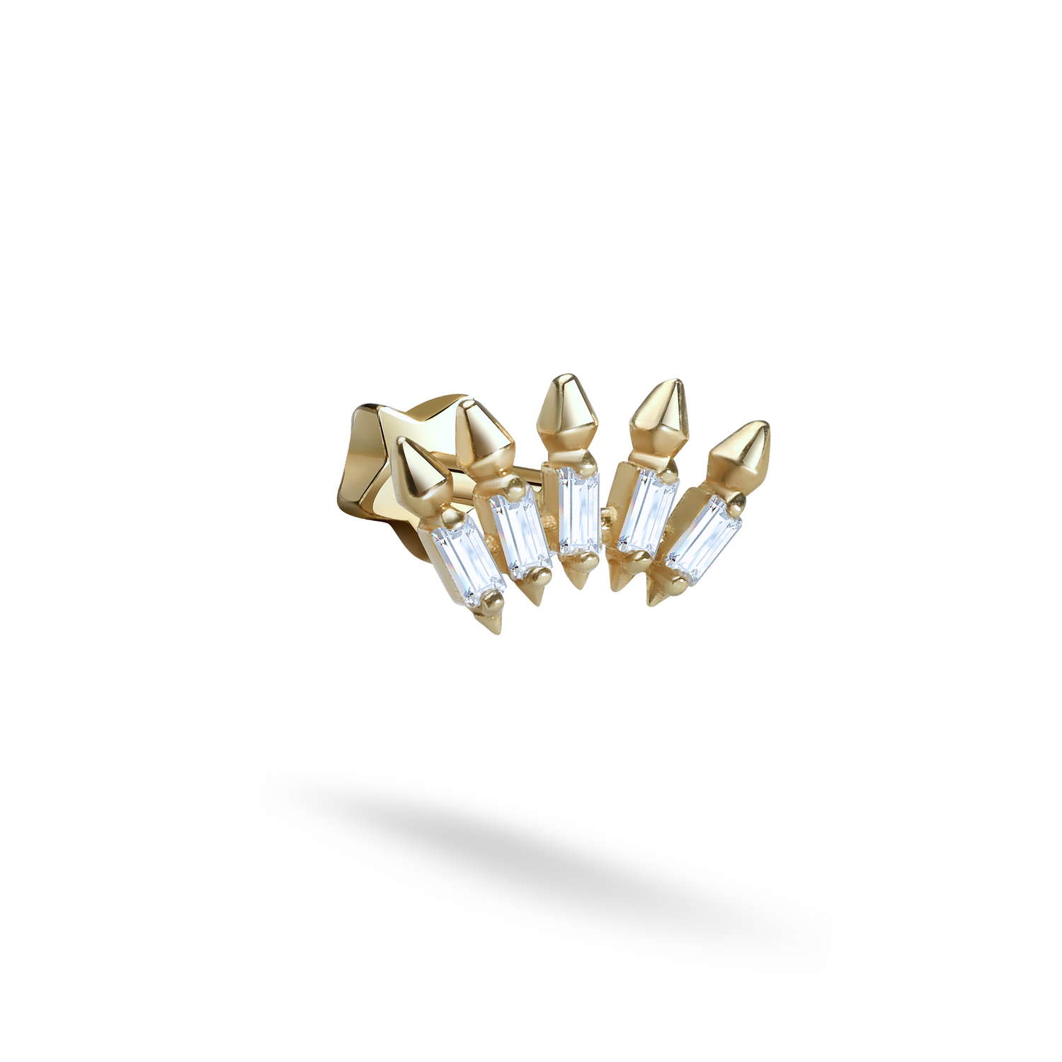 Crown Arrow Flatback Ear Piercing 14K Gold with CZ Stone		