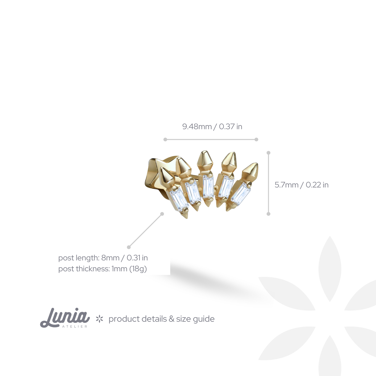 Crown Arrow Flatback Ear Piercing 14K Gold with CZ Stone