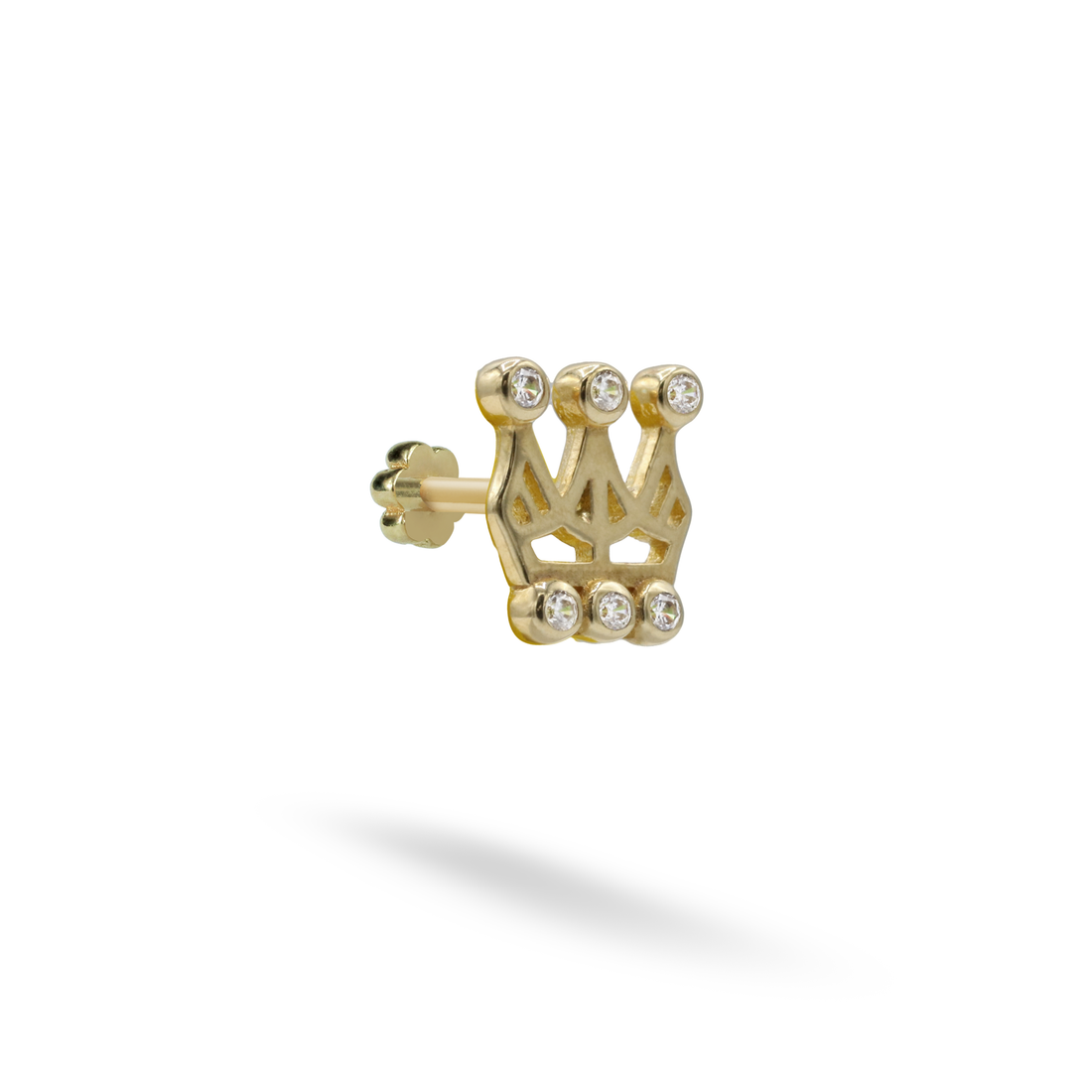 Crown Flatback Ear Piercing 14K Gold with CZ Stone