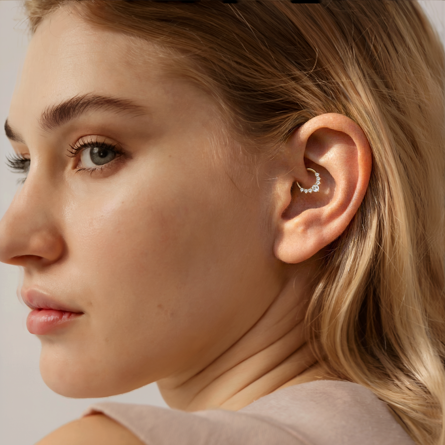 Crown Hoop Ear Piercing 14K Gold Diamond CZ Stone