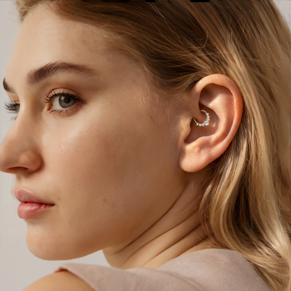 Crown Hoop Ear Piercing 14K Gold Diamond CZ Stone