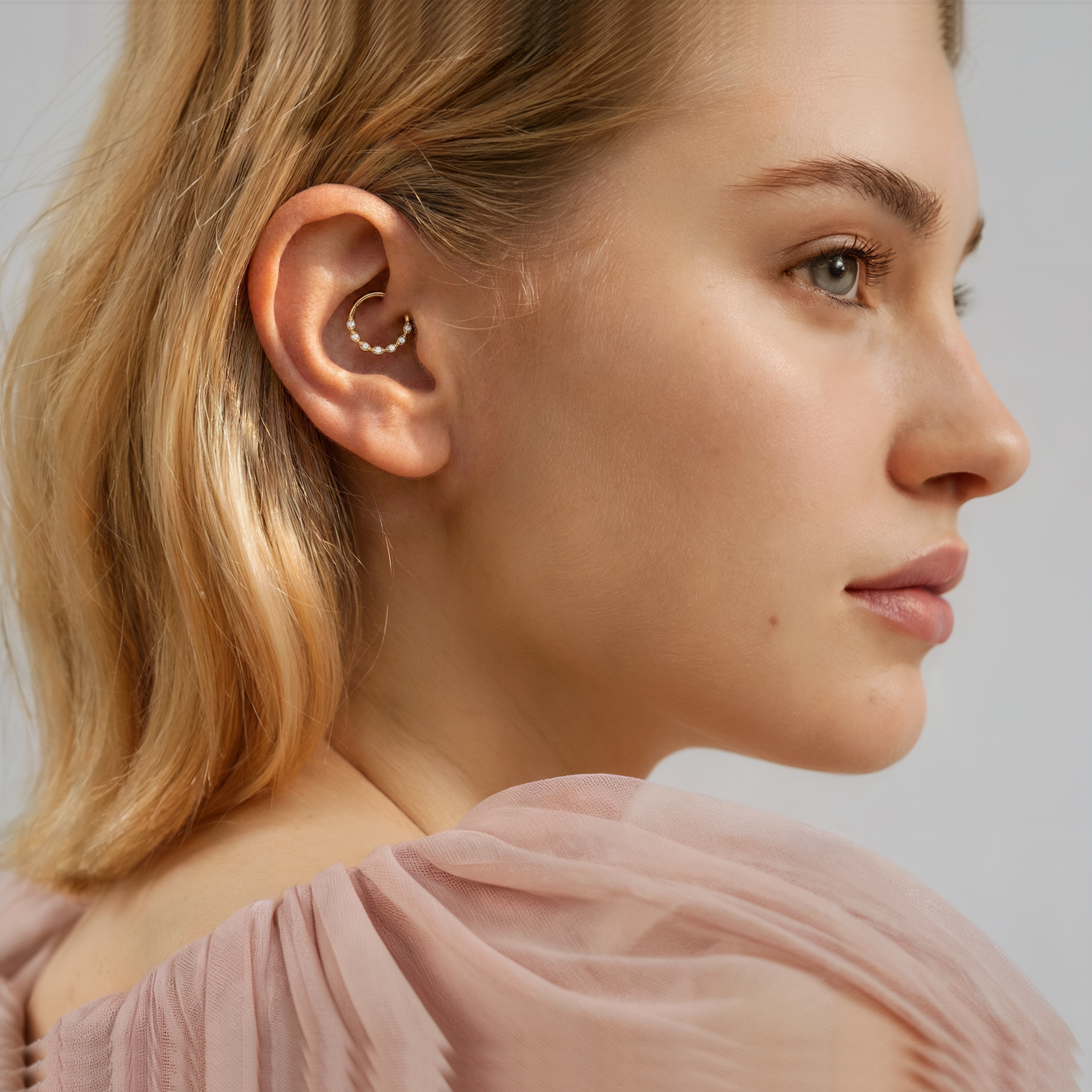 Crystal Hoop Ear Piercing 14K Gold with CZ Stone