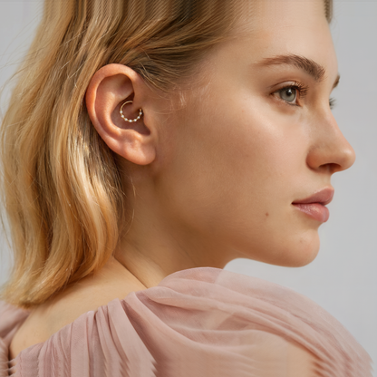 Crystal Hoop Ear Piercing 14K Gold with CZ Stone