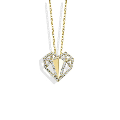 Crystal Stone Heart Diamond Necklace 14K Gold