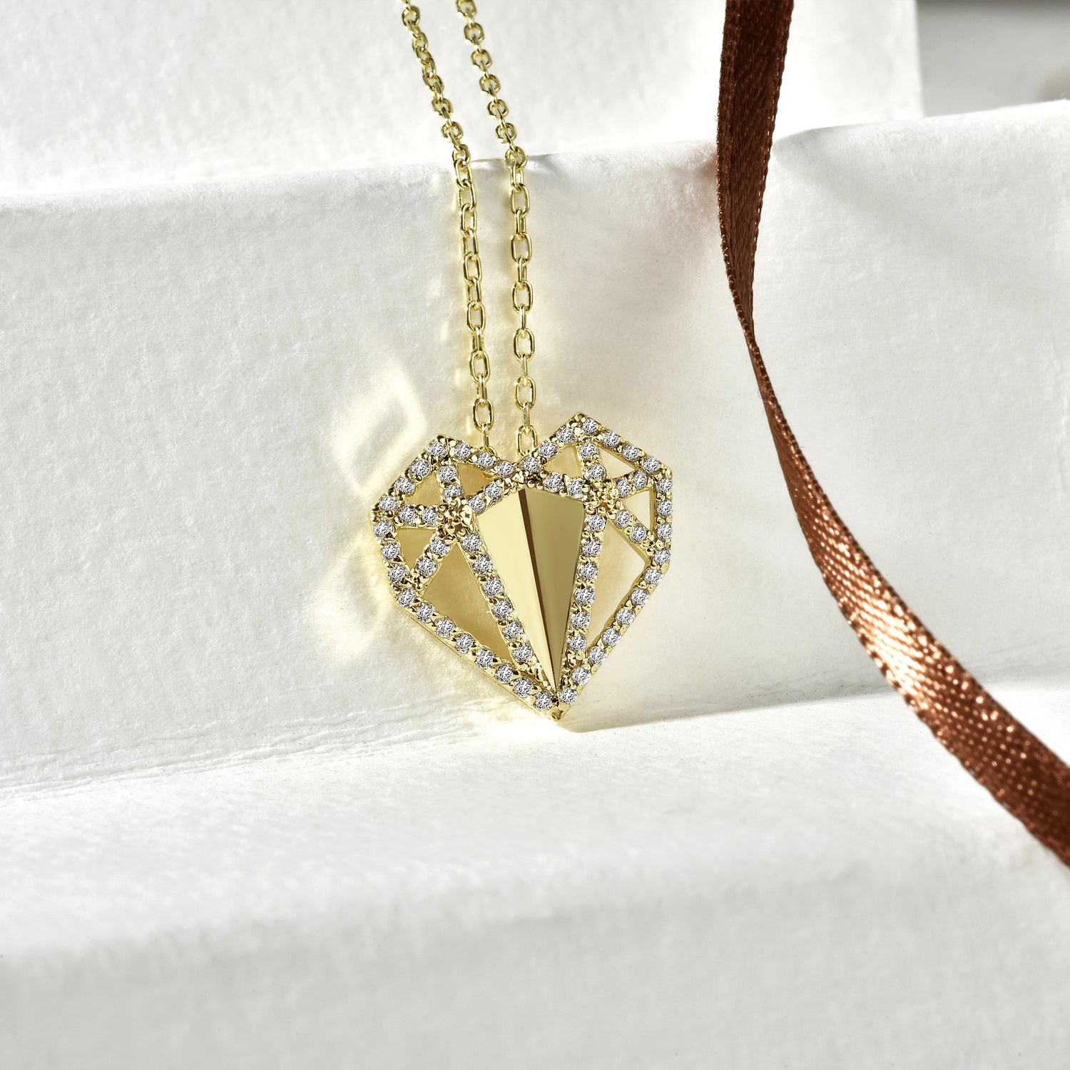 Crystal Stone Heart Diamond Necklace 14K Gold