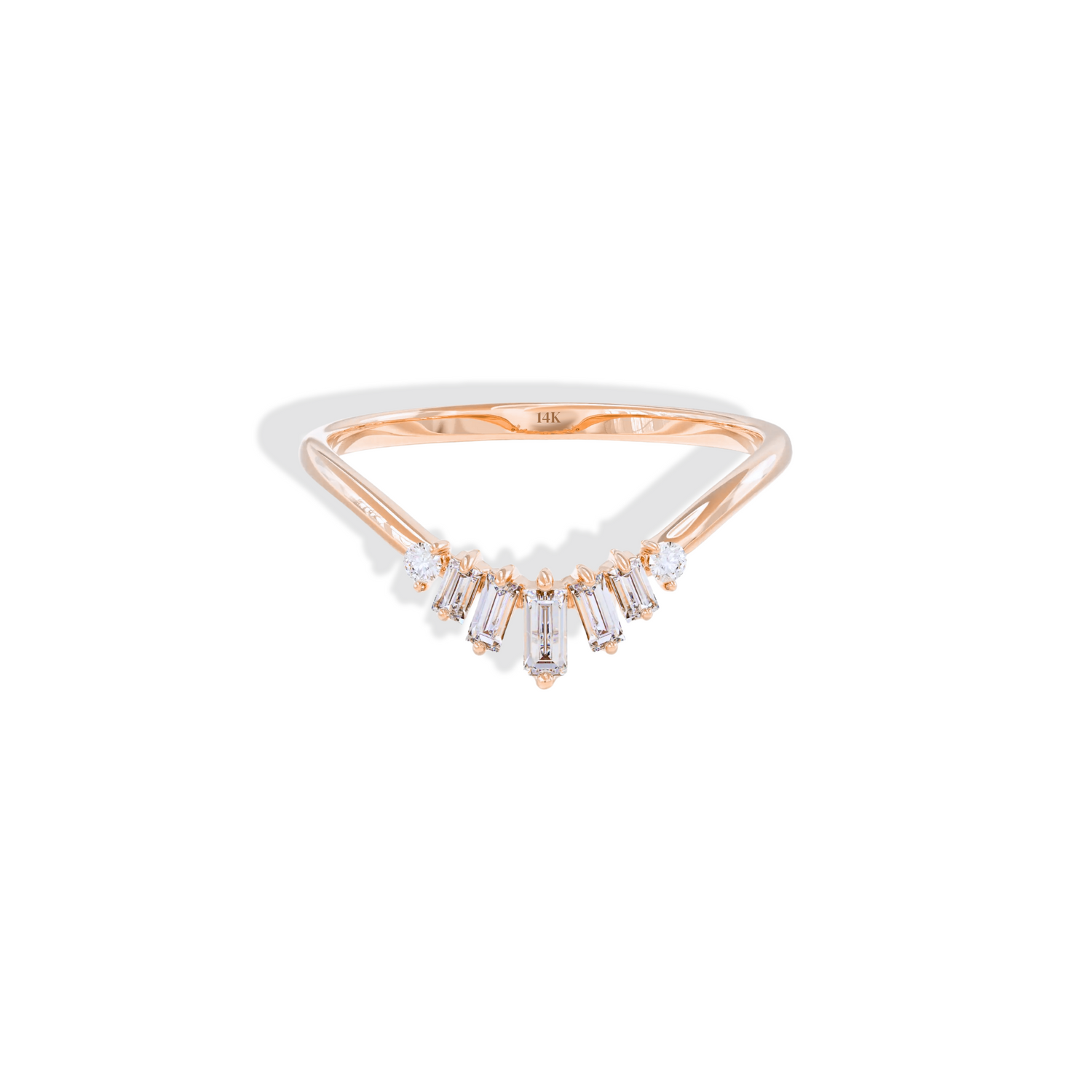 Curved Wave Diamond Stone Band Ring 14K Gold