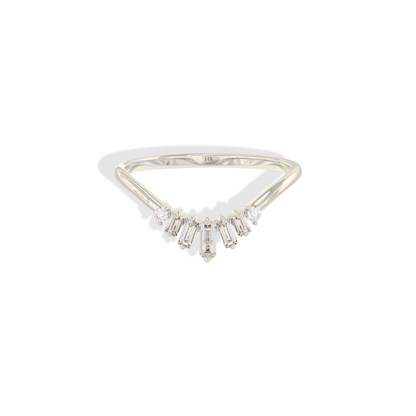 Curved Wave Diamond Stone Band Ring 14K Gold