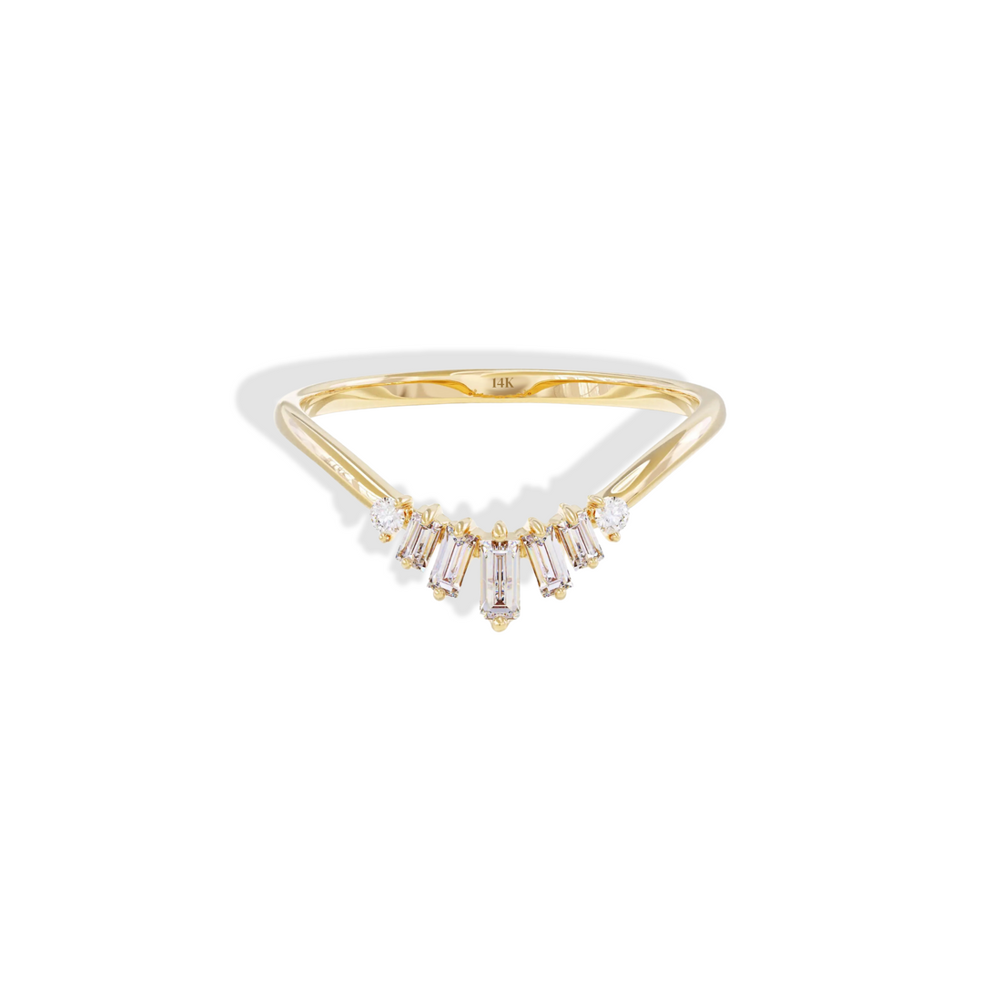 Curved Wave Stone Band Ring 14K Gold