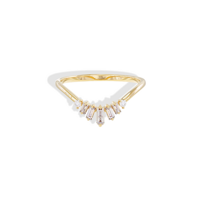 Curved Wave Stone Band Ring 14K Gold