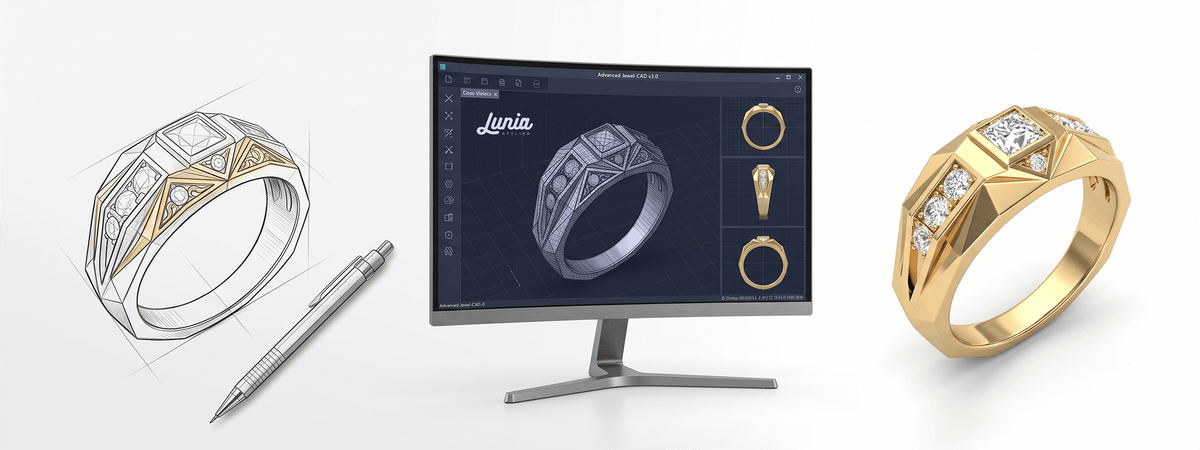 Custom jewelry design process from idea and reference images to production and final handcrafted piece