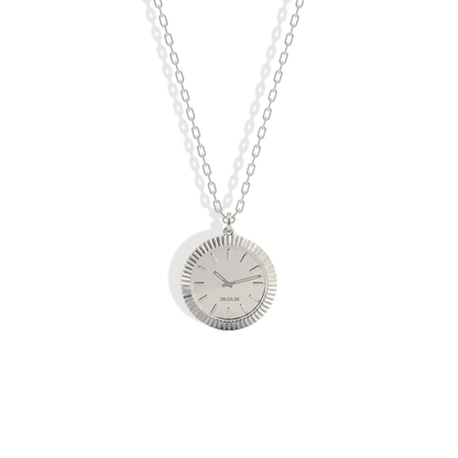 14K white gold watch face pendant with the look of a vintage steel dial