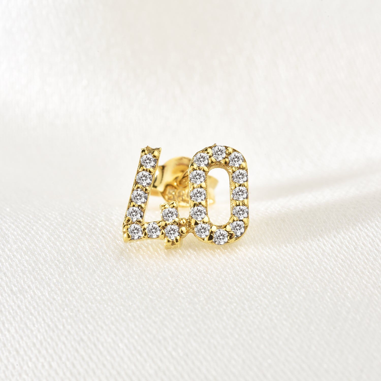 Custom Number Personalized Double Digit Stud Diamond 14K Gold Earrings / Silver