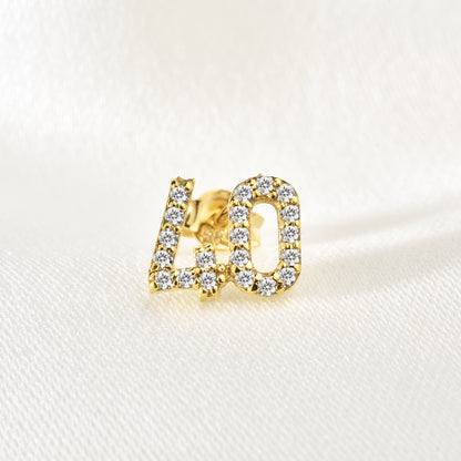 Custom Number Personalized Double Digit Stud Diamond 14K Gold Earrings / Silver