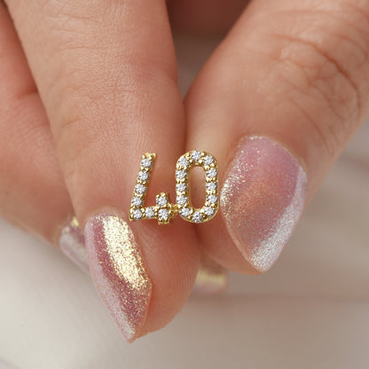 Custom Number Personalized Double Digit Stud Diamond 14K Gold Earrings / Silver