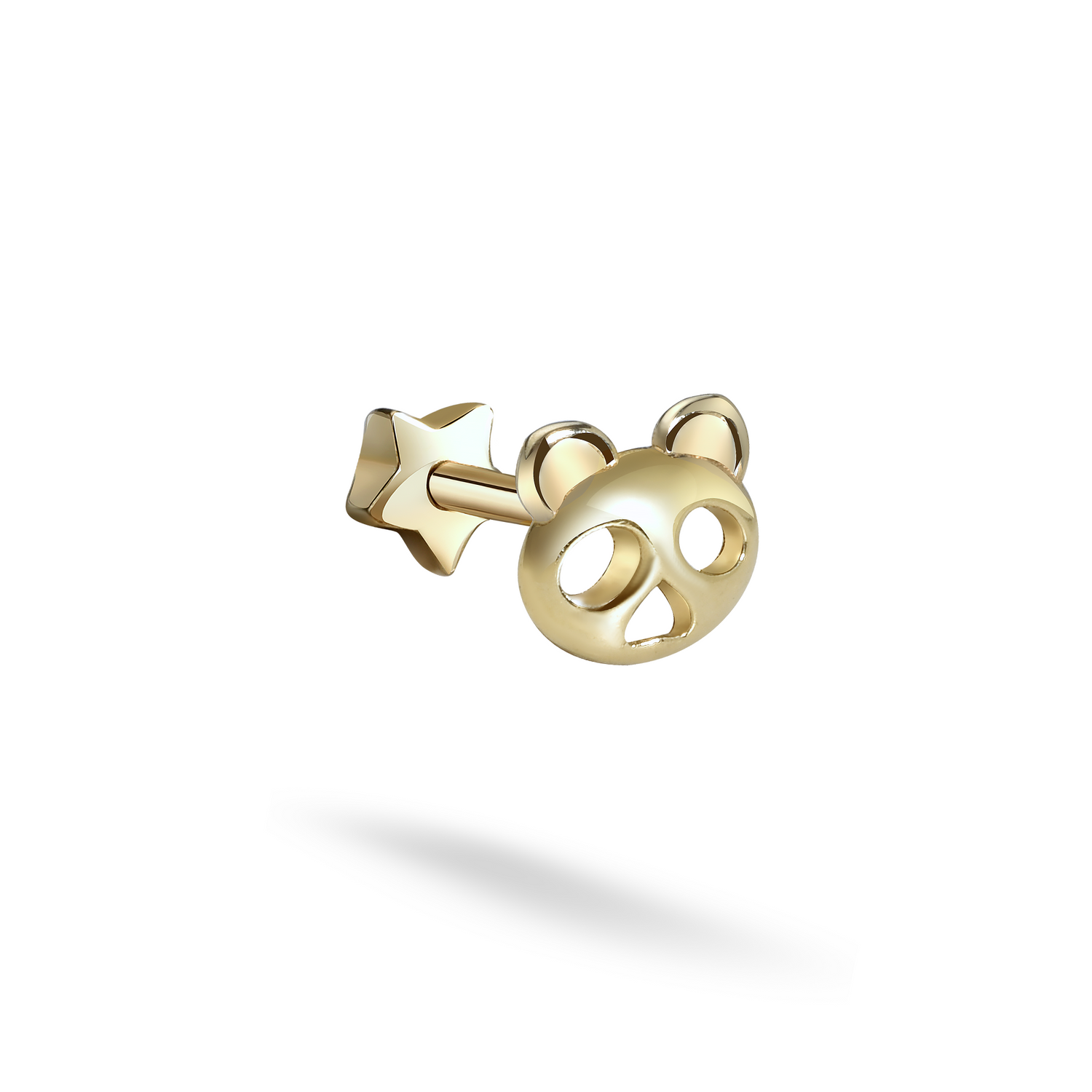 Cute Bear Head Flatback Ear Piercing 14K Gold