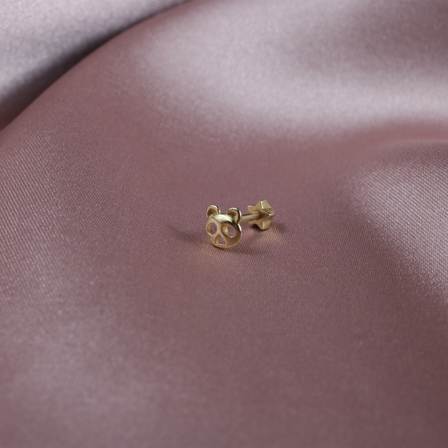 Cute Bear Head Flatback Ear Piercing 14K Gold