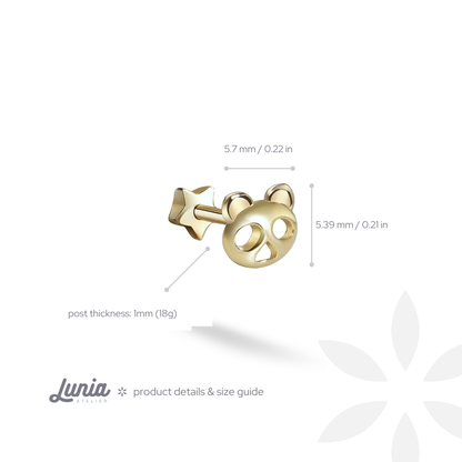 Cute Bear Head Flatback Ear Piercing 14K Gold